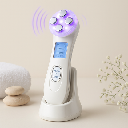 Beauty device with LED lights on a neutral background